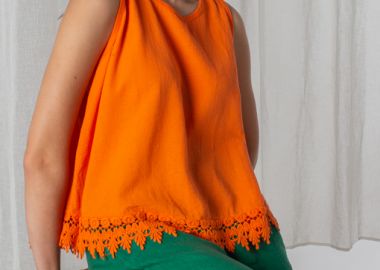 Μπλούζα 80% βαμβακερή αμάνικη με σχέδιο στο τελείωμα - Orange - Owtwo - 